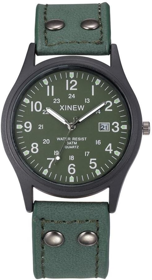 Clearance Watch Sunday77 Classic Vintage Minimalist Quartz Chronograph Automatic Stainless Bracelet Sport Business Stainless Adult (Watch, Green)