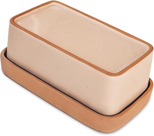 Miniatura 1 de Mora - Mantequillera de cerámica dos en uno con tapa, recipiente de mantequilla cubierto para dejar en la encimera, soporte de almacenamiento grande