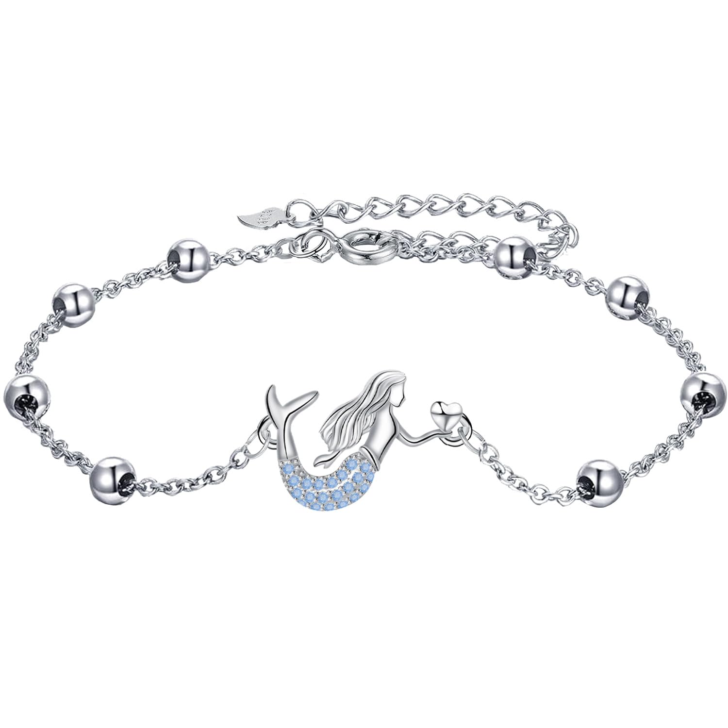 Micory Fußkettchen Damen 925 Silber Herz Fußkette Strand Sommer Verstellbar Schmuck Geschenke für Damen Mädchen