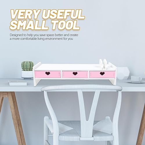 Miniatura 5 de LIFKOME Soporte para monitor con 3 cajones para monitor, soporte para computadora con soporte para teléfono móvil para PC, portátil, impresora