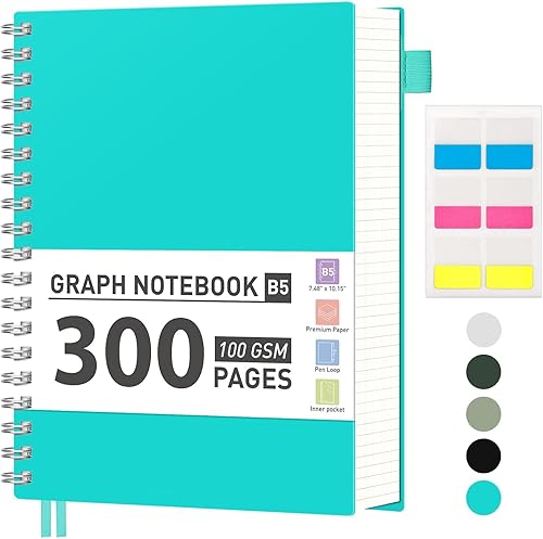 Miniatura 37 de AHGXG Cuaderno de papel cuadriculado, cuaderno en espiral de 300 páginas, cuaderno de papel de cuadrícula A5, papel grueso de 3.53 oz/m², diarios