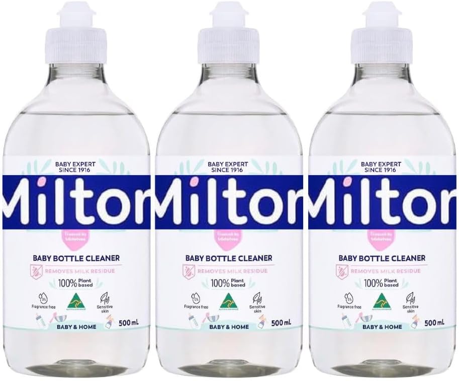 MiltonBaby Bottle Cleaner 500ml x 3, Teat White Milk Film Residue Remover Hygiene Household Desinfectant Wash for Sensitive Skin with Welari Thank You Card | (3pack)