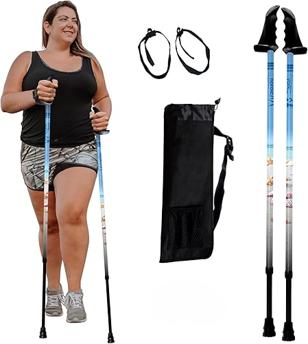 Miniatura 18 de York Nordic Bastones de senderismo motivadores grandes y altos para equilibrio y rehabilitación, 2 piezas, fuertes bloqueos de botón, patas de goma