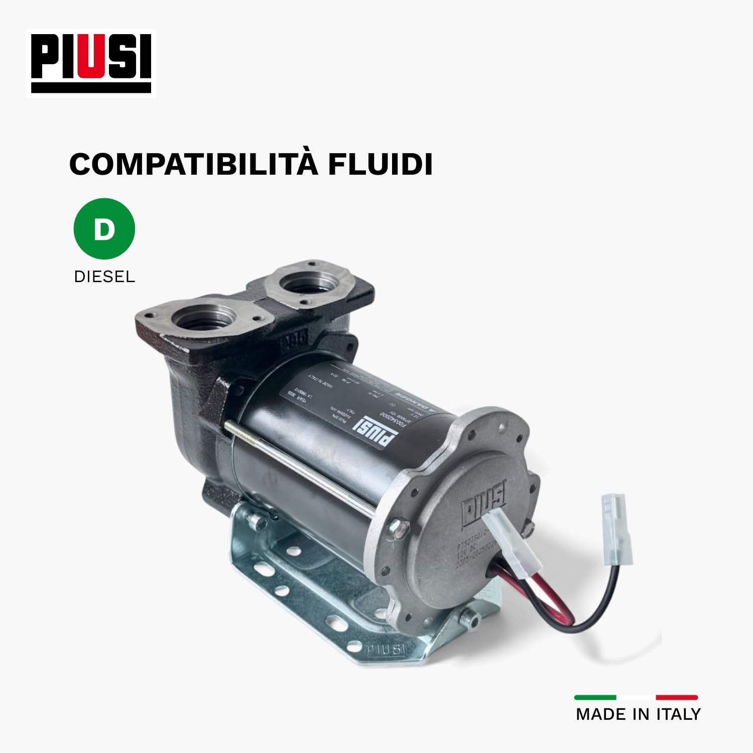 PIUSI Pompa Travaso Gasolio Autoadescante Elettrica - 50 L/min 12V, Per Batteria, Attacco Flangiato | BP3000 (F00342000)