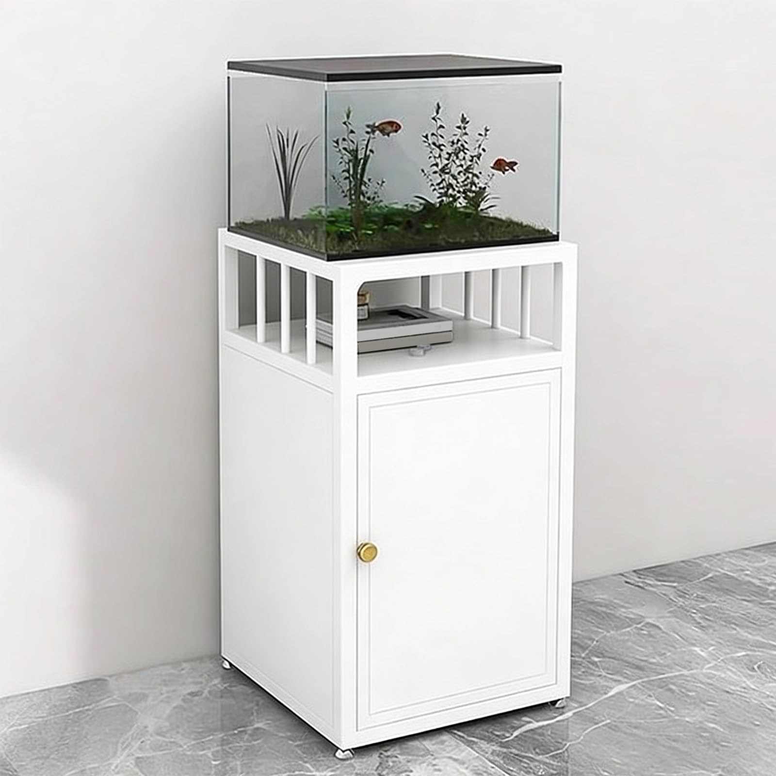 Support Pour Aquarium Avec Meuble De Rangement, Support Pour Terrarium Avec Pieds Réglables, Support En Acier Pour Aquarium(White,50*30*70cm)