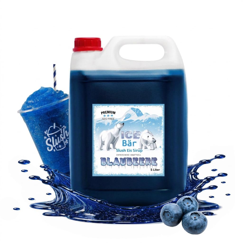 ICE Bär Slush Sirup – 5 L Konzentrat/glycerinfrei/für ca. 30 L Geschmack Blaubeere - Slush – Slushy Maker Eisgetränk für Maschine & Selbermachen