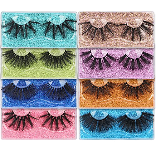 25MM Faux Mink Lashes 3D Wispy False Eyelashes Volume Fluffy Fake Lashes Dramatic 8 Pairs False Lashes Pack Individual Portable Boxes Package Soft Thick Lashes by ZENOTTI