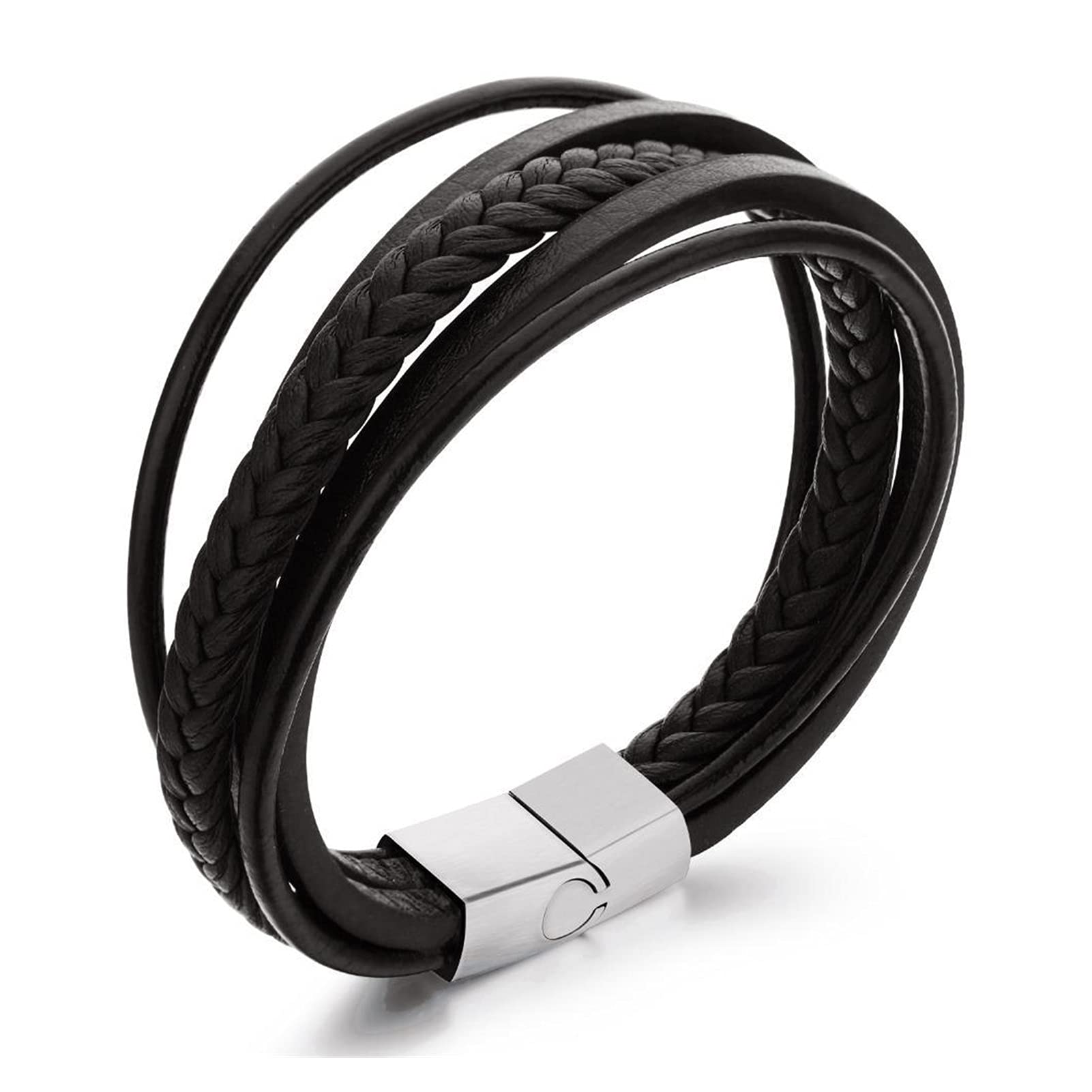 Pulseras para mujer, joyería clásica tejida multicapa de cuero negro marrón, brazalete bohemio para hombres y mujeres