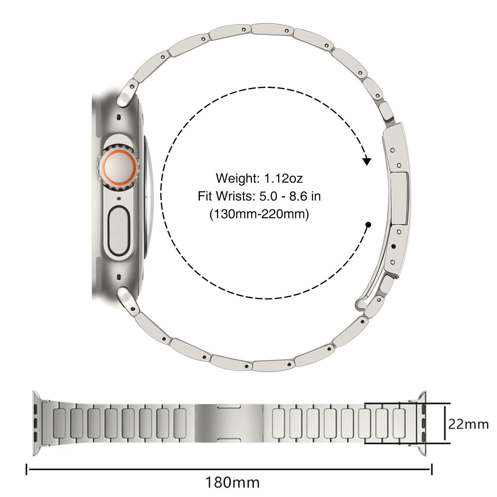 Pasek kompatybilny z zegarkiem Apple Watch 49 mm, 45 mm, 44 mm, 42 mm, 41 mm, 40 mm, 38 mm, oryginalny tytanowy metal, zamiennik paska do iWatch serii 9, 8, SE, 7, 6, 5, 4, 3, 2, 1, Ultra 1,