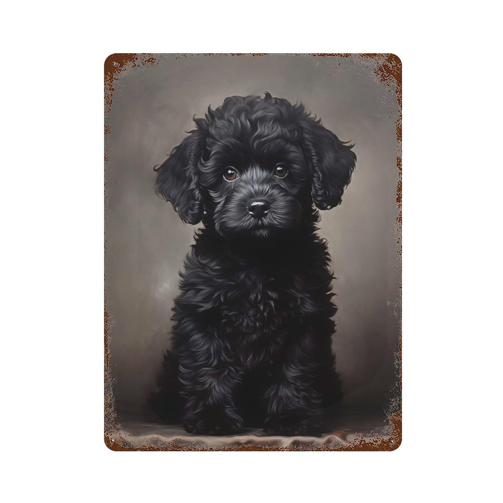 Garage Style Black Poodle Puppy Portrai Decorative Tin Sign 15.7"x11.8", Rustic Home Decor for Bar And Workshop