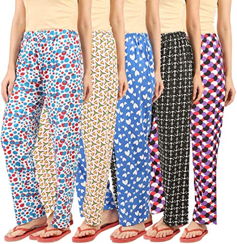 Image of LADY WILLINGTON Womens Track Pant Lower Cotton Printed Payjama /Lounge Wear -Soft Cotton Night Wear /Pyjama for Women(Pack of 5PIECES), Prints May Vary (Assorted Pyjama),