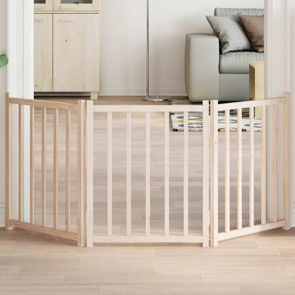 Puerta para perros de madera maciza de abeto, 150 cm, plegable, para interior y exterior, protección y seguridad para cachorros y perros pequeños y medianos