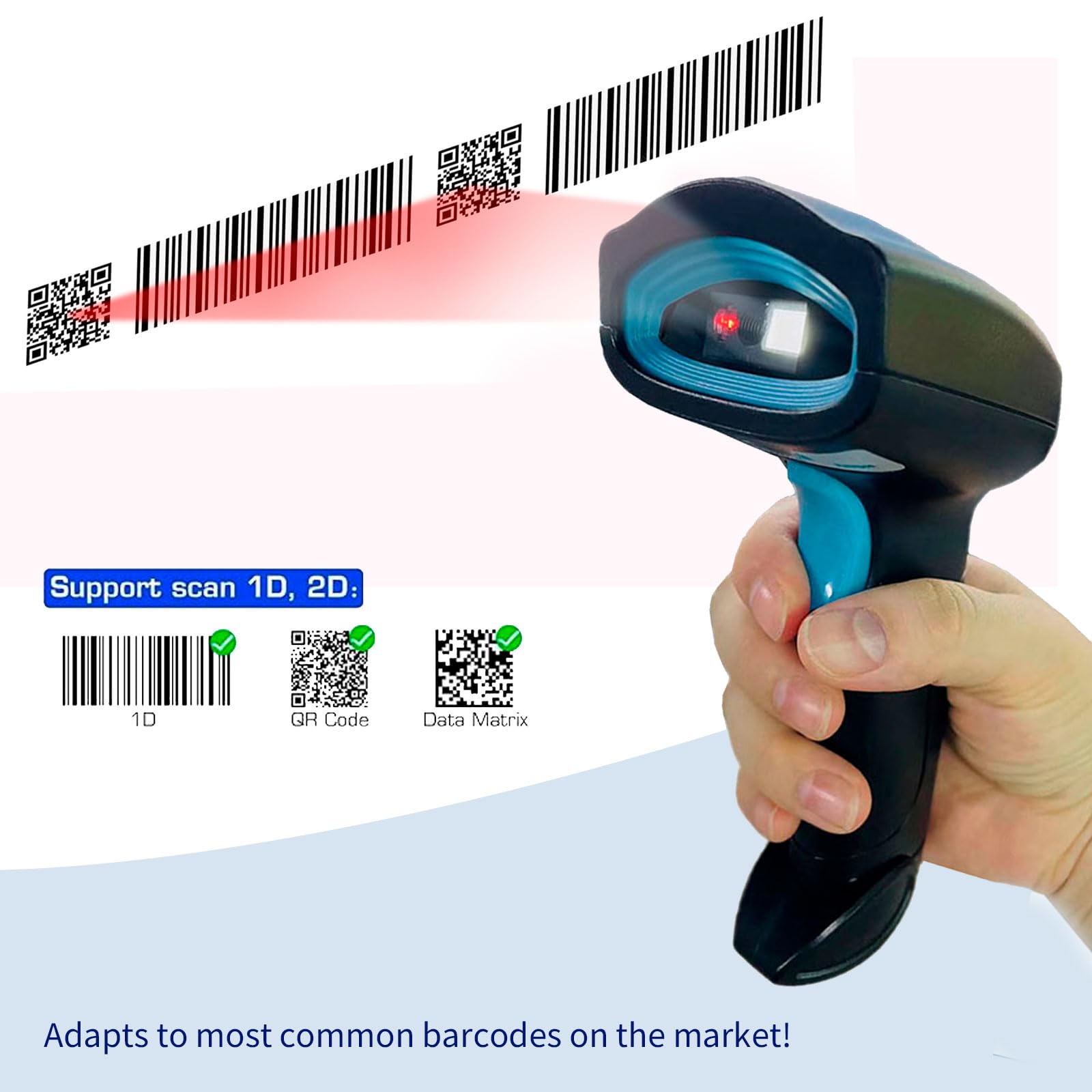 Escáner de código QR, escáner de código de barras de mano inalámbrico 1D 2D compatible con escaneo de pantalla, lector de detección automática para POS, almacén, supermercado, tienda