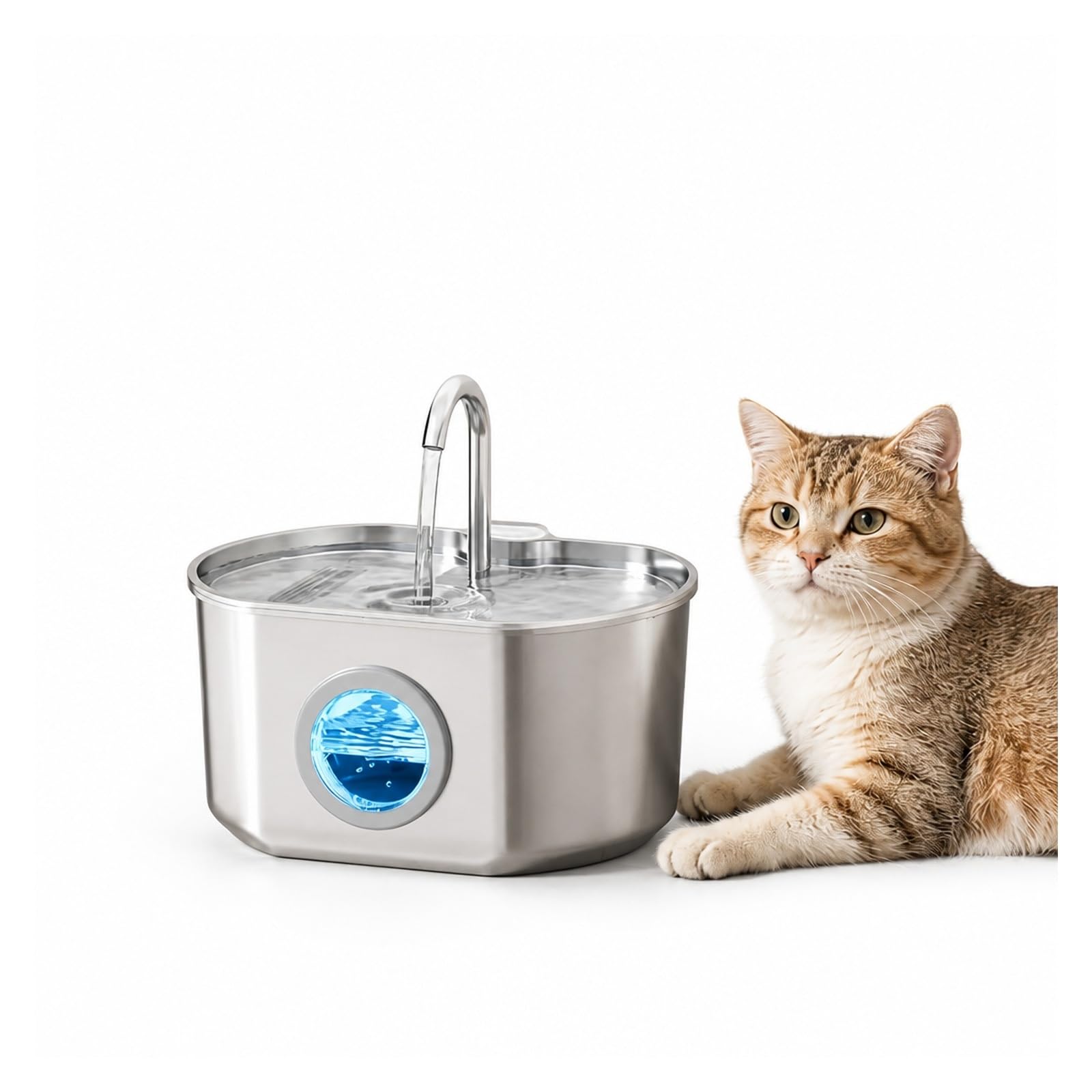 Fuente de Agua para Mascotas, Fuente De Agua para Gatos Acero Inoxidable 73 Oz/2,2 L