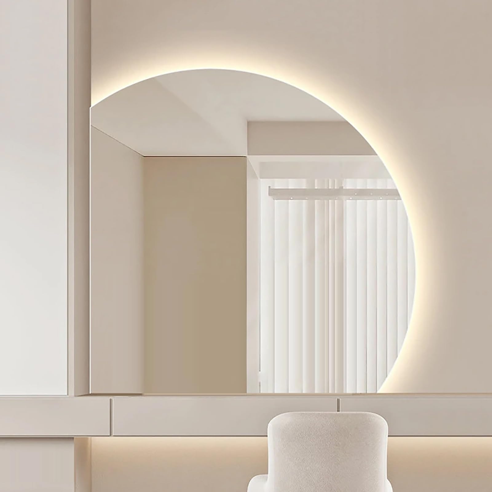 WQZzjm LED Backlit HalfCircle eless Bathroom Mirror, Smart AntiFog HD Wall Mirror with GlareFree Lighting, Perfect for Vanity and Daily Use (Left Under Cut 90cm)