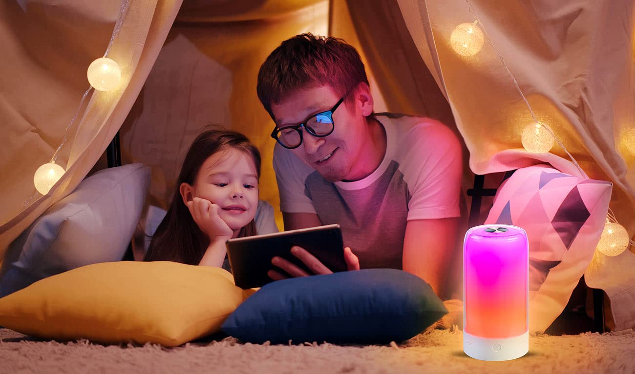 Luminea Home Control RGB-LED-Tischleuchte: 4er-Set smarte Stimmungsleuchten mit RGB-IC-LEDs, 15 Modi, WLAN, weiß (Multicolor Leuchte, Touchlampen, Baby)