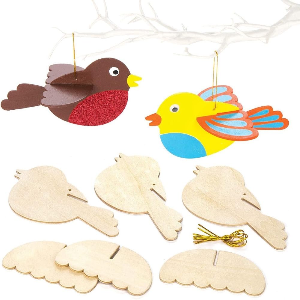 Vogel Bastelset 48 Set Kinder vögel Holz basteln Holzanhänger Bemalen Holzausschnitte Vögelchen Holzdeko holzscheiben für Fensterdekoration Wandanhänger deko Partydekoration Geschenkidee