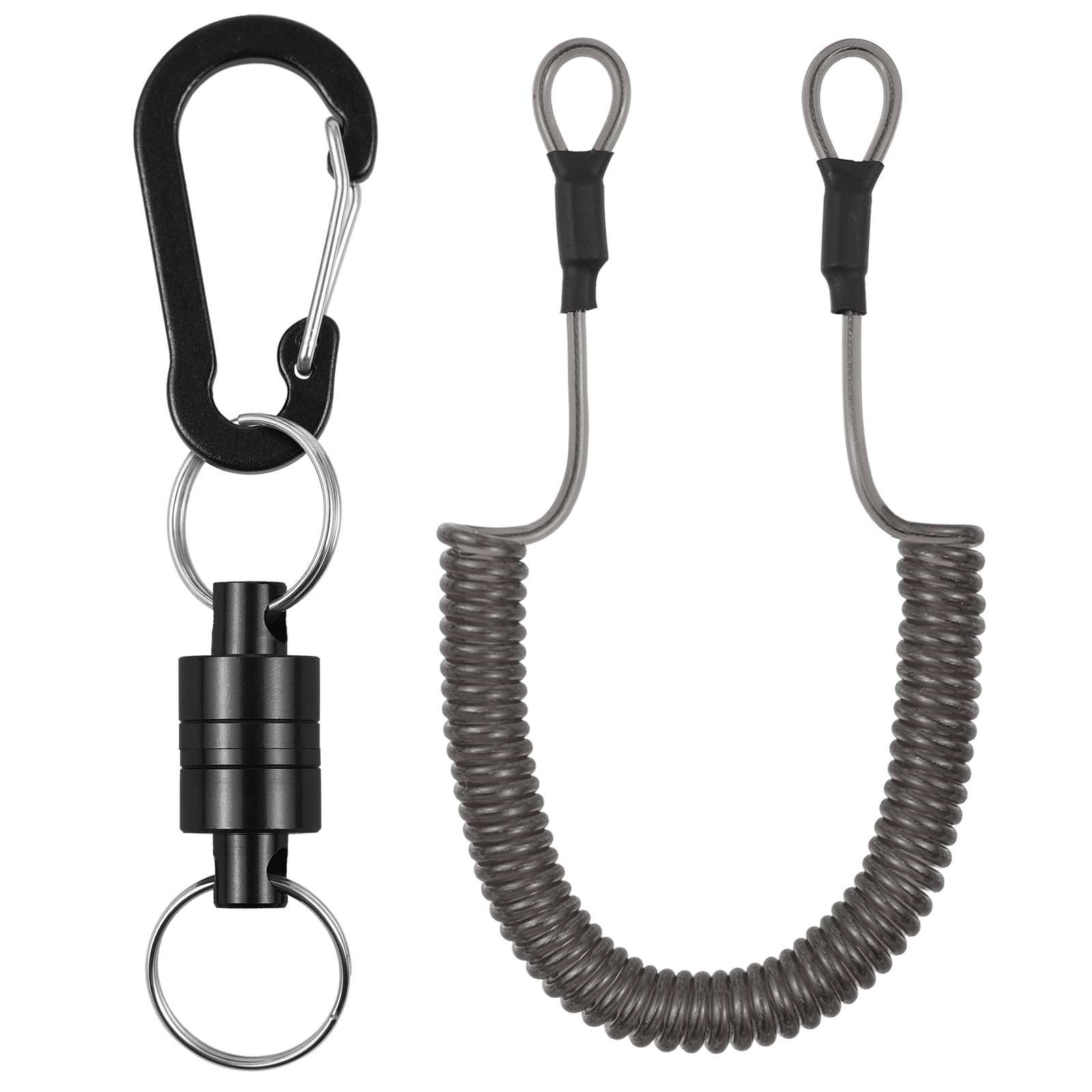 Lixada Magnetic Net Release Magnet Clip Holder for Fly Fishing with Quick Release Carabiner and Stretchable Spring Cord