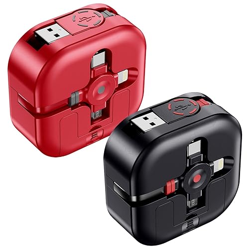 Miniatura 8 de Cable de carga múltiple retráctil 3 en 1, paquete de 2 cables de carga rápida retráctil, cable de sincronización de datos con puertos iPhone/tipo