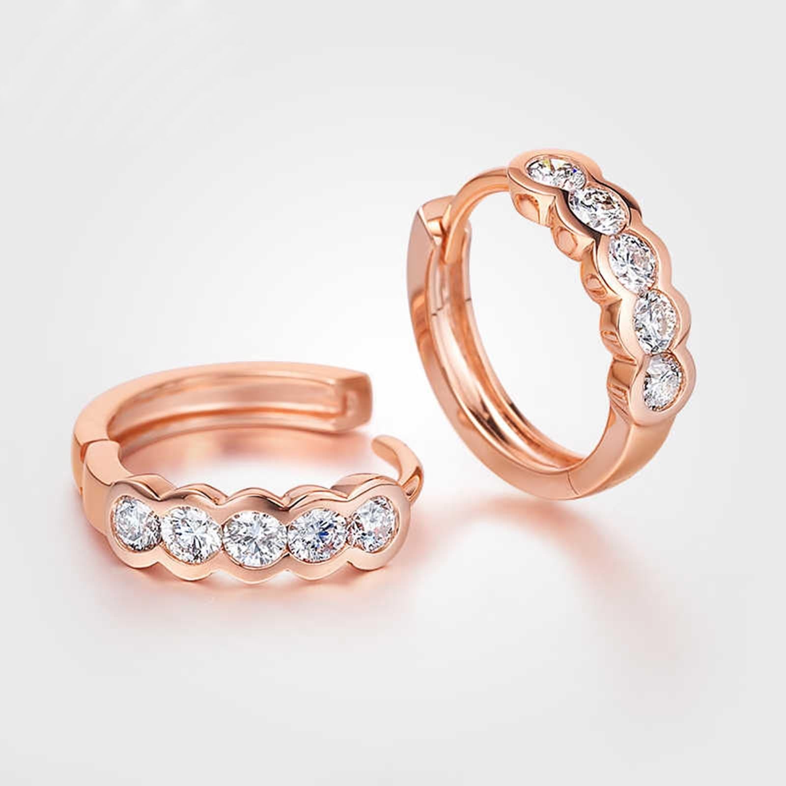 Epinki Prawdziwe złoto biżuteria Creole Hoop 9K/14K/18K czerwone złoto, klasyczne kolczyki vintage z laboratorium diamentowe okrągłe szlify, kolczyki wiszące złoto 750/585/375,