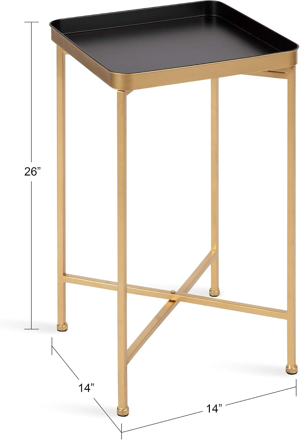 Kate and Laurel Celia Modern Square Tray Side Table, 14 x 14 x 26, Black and Gold, Foldable Metal Accent Table for Storage and Display