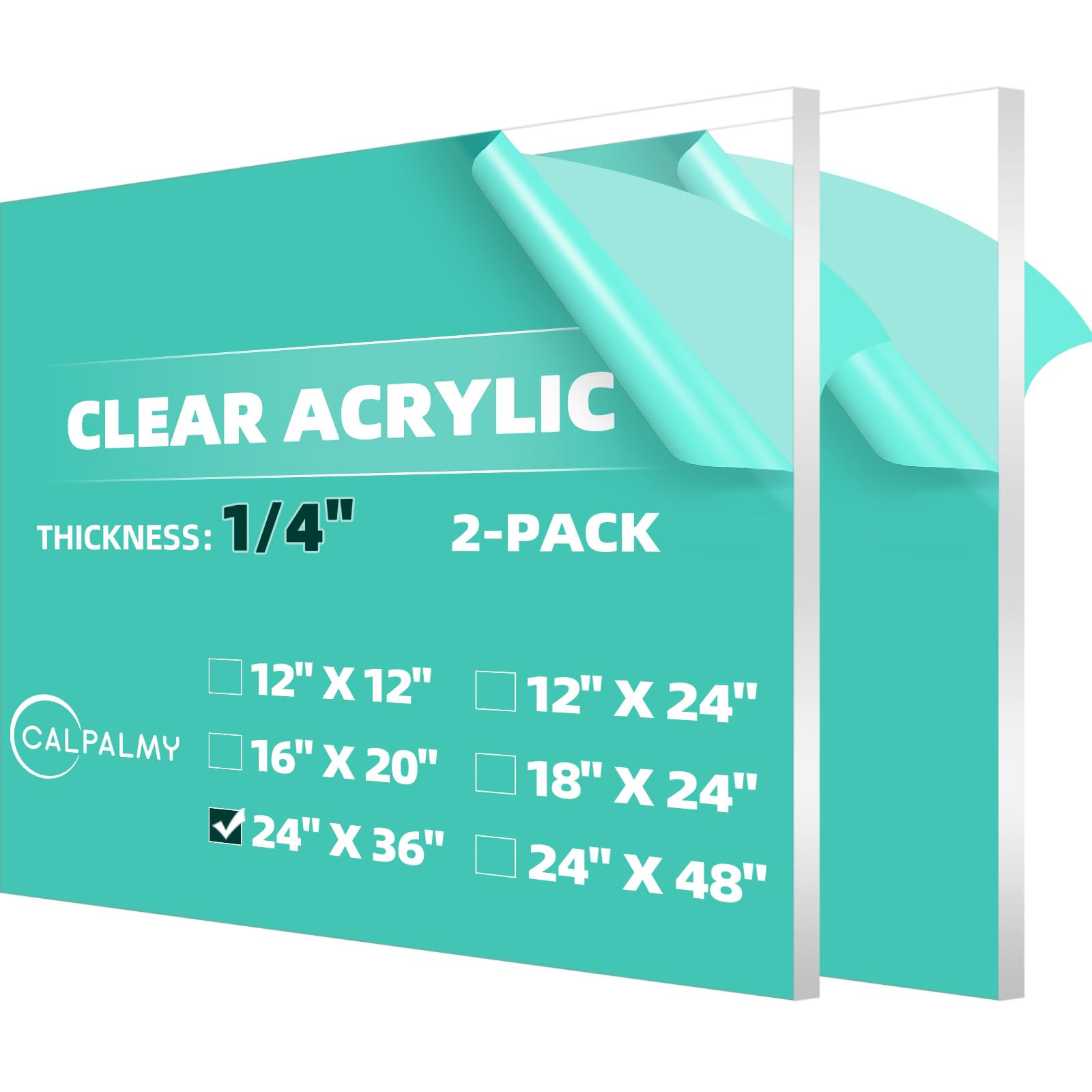 CALPALMY 2-Pack 24 x 36” Clear Acrylic Sheet Plexiglass – 1/4” Thick; Use for Craft Projects, Signs, Sneeze Guard and More; Cut with Cricut, Laser, Saw or Hand Tools – No Knives