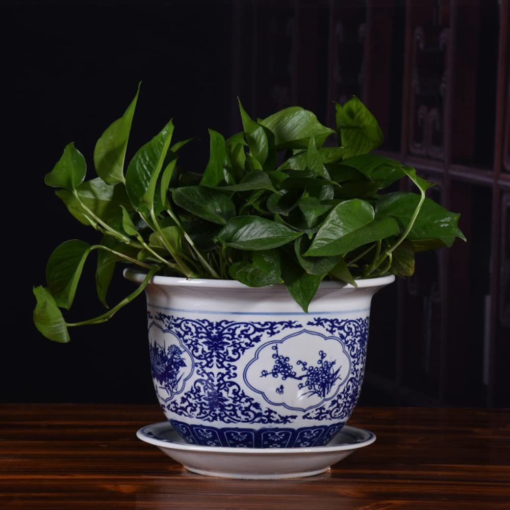 DFGHNBVC Chinoiserie Jingdezhen Hand-painted Blue And White Porcelain, Ceramic Flower Pots, Chinese Ceramic Planters Flower Container Home Decor With Hole Plant Pot,D-24 * 16cm