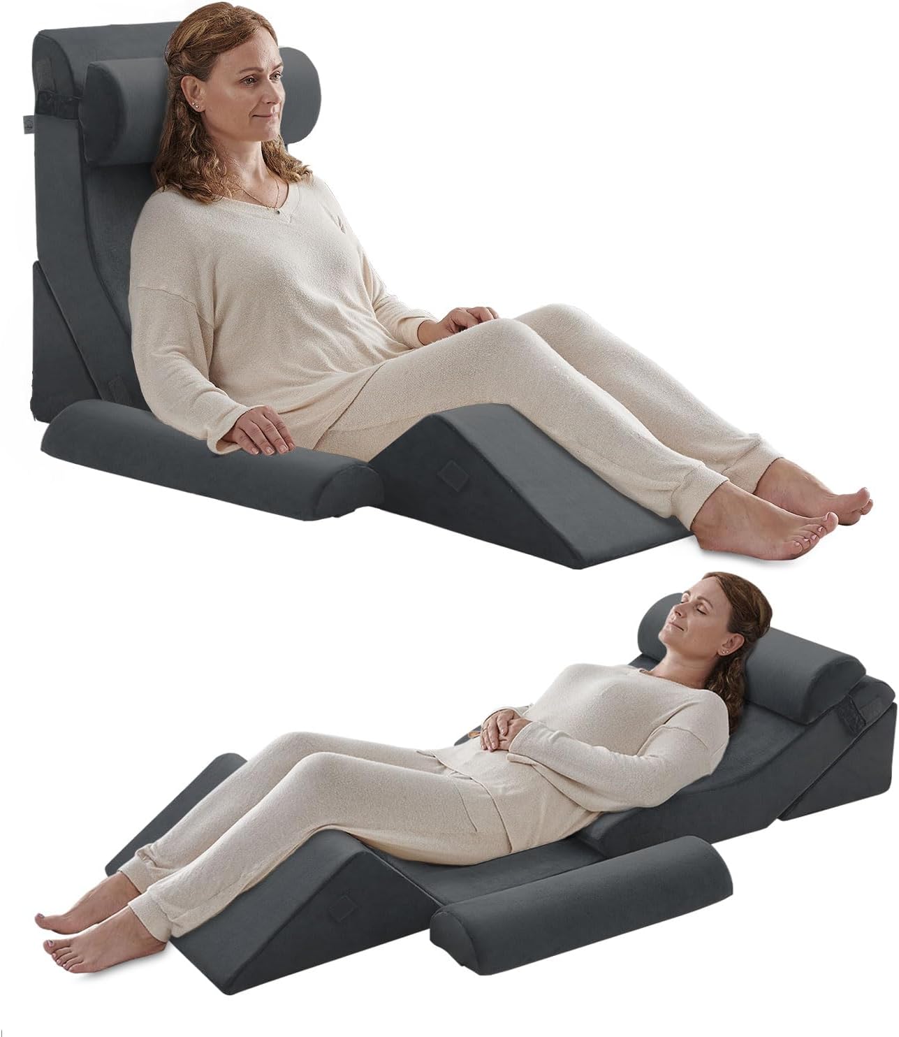 Axelrod 6PCS Orthopedic Bed Wedge Pillow Set, Post Surgery Foam for Back, Neck & Leg Pain Relief Comfortable & Adjustable Ortho Pillows- Anti Snoring, Heartburn, Acid Reflux & GERD Sleeping Dark Grey Dark Grey 22" Wide ?6pcs?