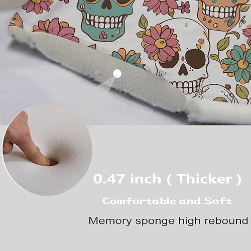 Miniatura 6 de TheBlackSpot Juego de cortinas de ducha con diseño floral de calavera de azúcar de 72 x 72 pulgadas con alfombra de baño de Halloween de espuma