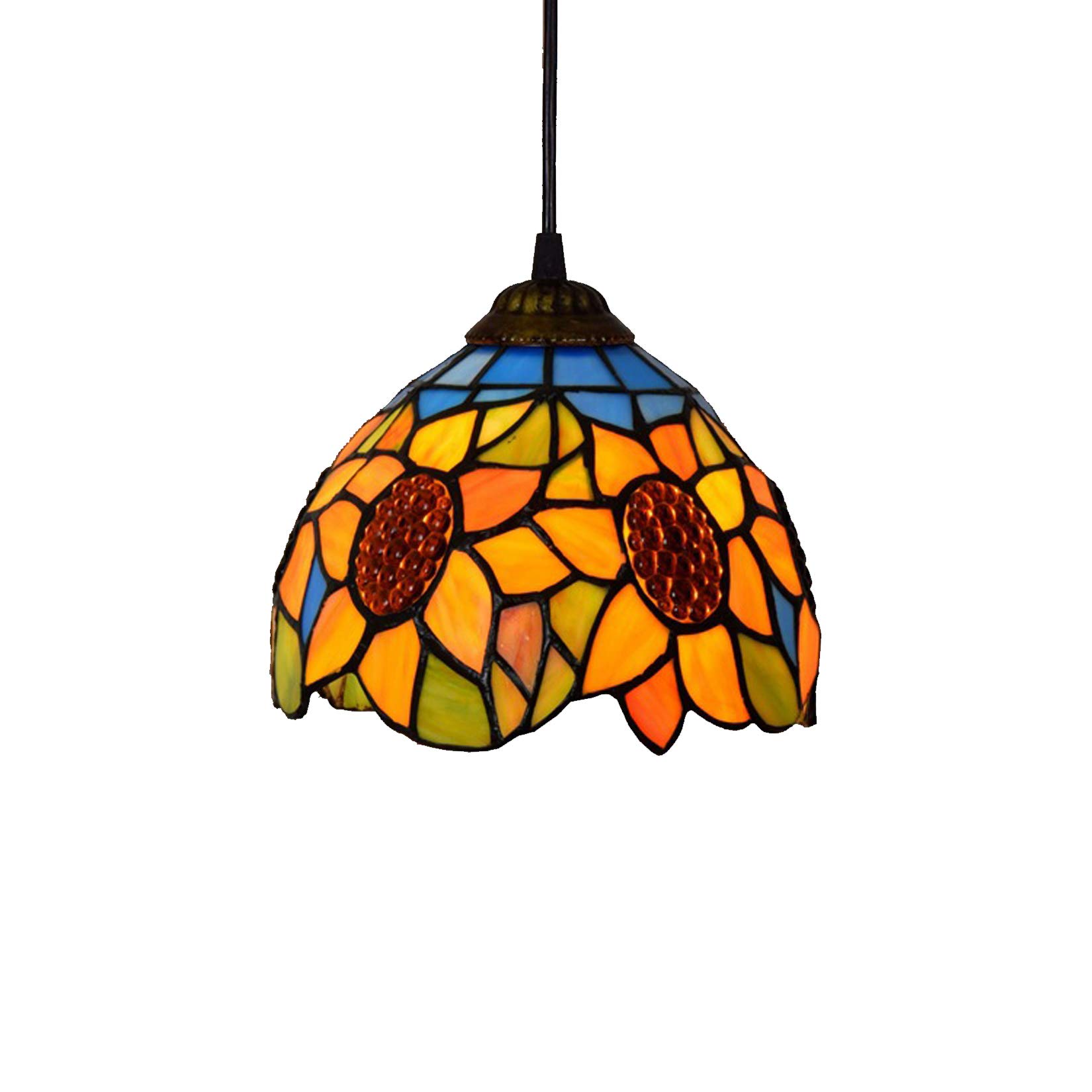 Wdcdyqdh Light Pendant Ceiling Lamp 8Inch Retro Colourful Glass Lampshade Sunflower Pattern Decor Restaurant Hanging Height Adjustable Dining Room E27 C