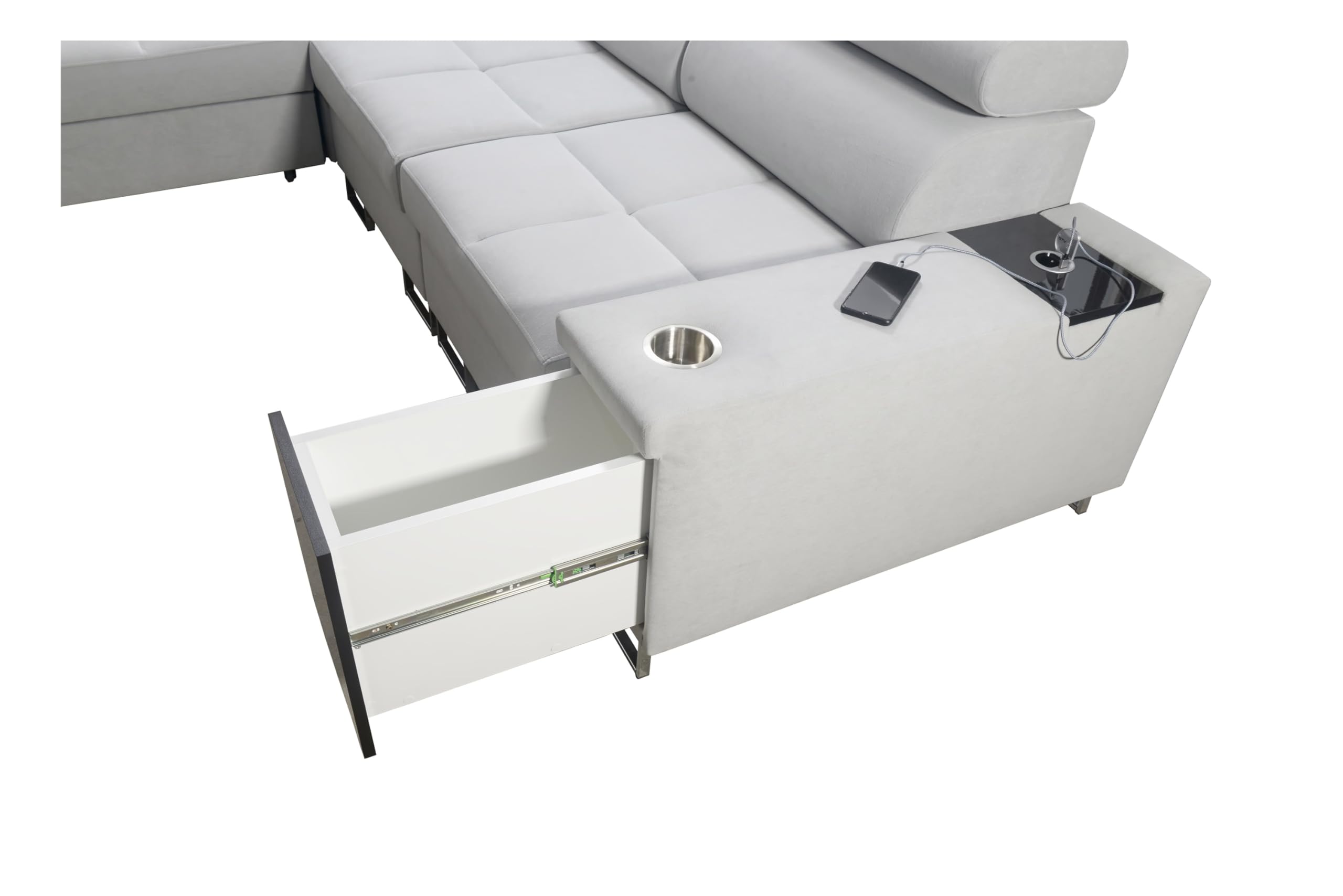 All4All Ecksofa mit Schlaffunktion Margo VIII 360x284 cm - Schlafsofa mit Bettkasten - Wohnlandschaft in U-Form - XXL Sofa - Seite Links - Gewebe - Dunkelgrau - Modern 26