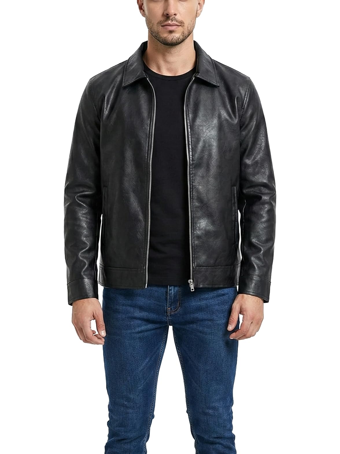 Buy DEL ROSKOSH Men's Classic Designer Faux Leather Zip-Up Jacket