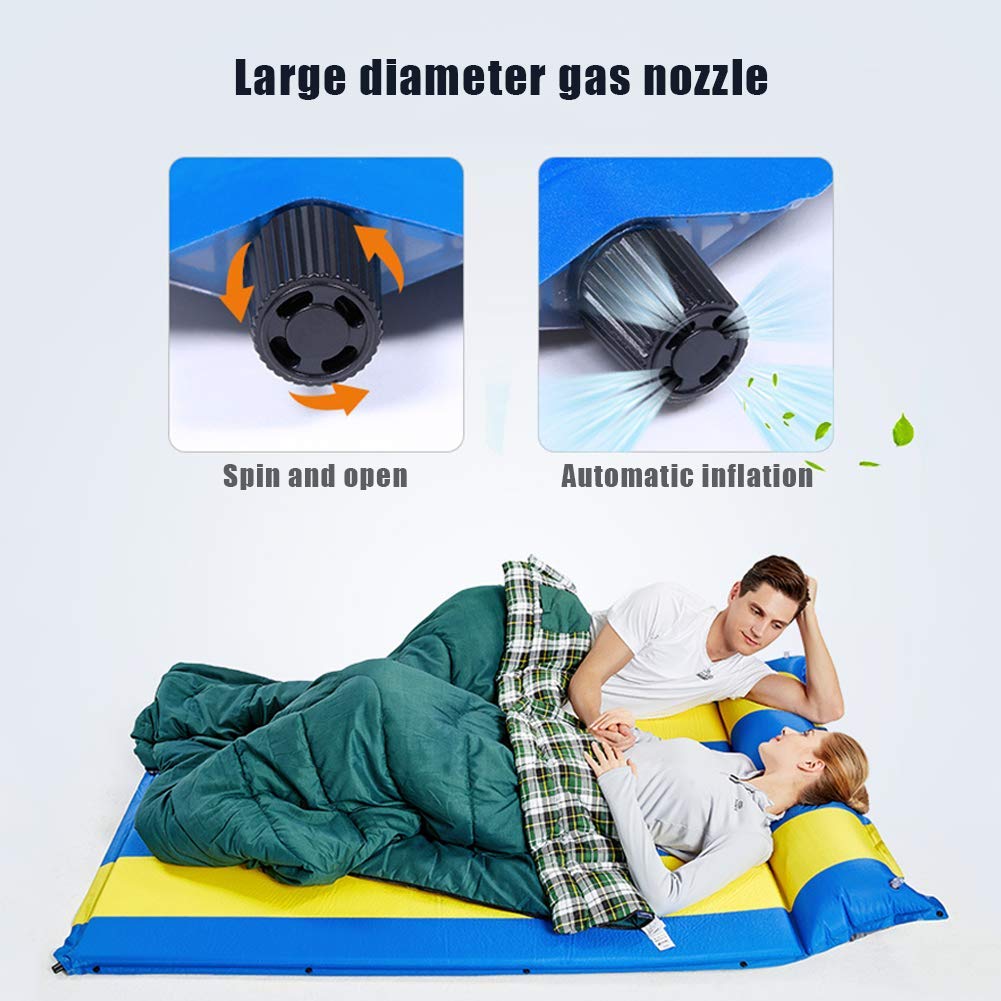 Doble Almohadilla Autoinflable, Colchoneta para Acampar Al Aire Libre con Almohada, Colchón De Espuma A Prueba De Humedad De 3 Cm, Colchón De Aire, Diseño De Costuras, para Caminar, Viajar
