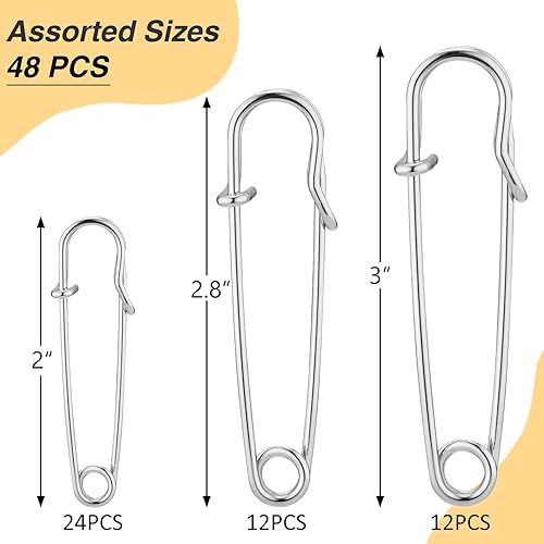 Miniatura 2 de WISYOK 48 pasadores de seguridad resistentes de varios tamaños de 2, 2.8, 3 pulgadas, pasadores de seguridad grandes, paquete de 48 pines fuertes y
