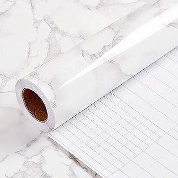 Vaidika Kitchen cabinets Marble Wallpaper Oil Proof Waterproof Floor Tiles Stickers Waterproof Wall Paper for Home and Kitchen Decor (2 M White C)