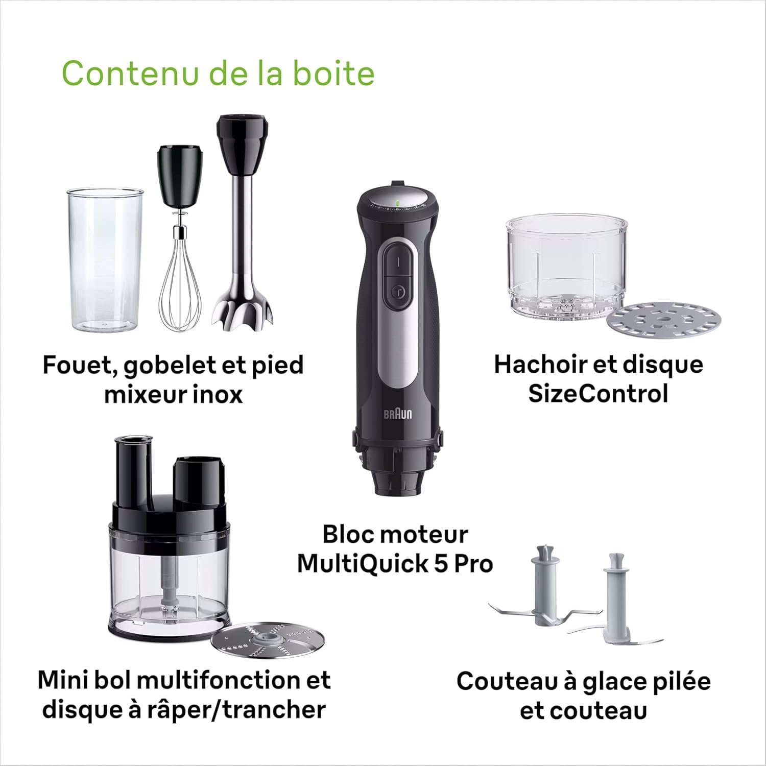Braun MultiQuick 5 Pro - Mixeur plongeant avec Bol multifonction, mini hachoir et fouet pour soupes, smoothies et purées bébé, 25 vitesses + Turbo, 1000 W, Noir (MQ55755M)