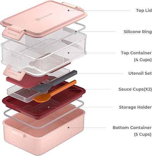 Miniatura 9 de linoroso Lonchera Bento apilable de 2 piezas para adultos, satisface todas las necesidades de alimentos, ensaladas y aperitivos, lonchera Bento