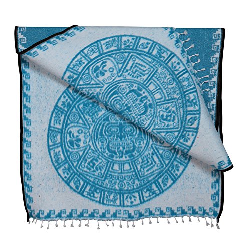 Threads west Authentic Mexican Poncho Reversible Cobija Blanket - Aztec Calendar3