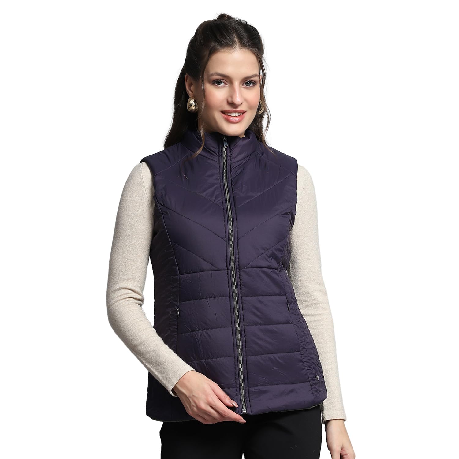 monte carlo Womens Solid Purple Mock Neck Sleeveless Jacket-picture-27