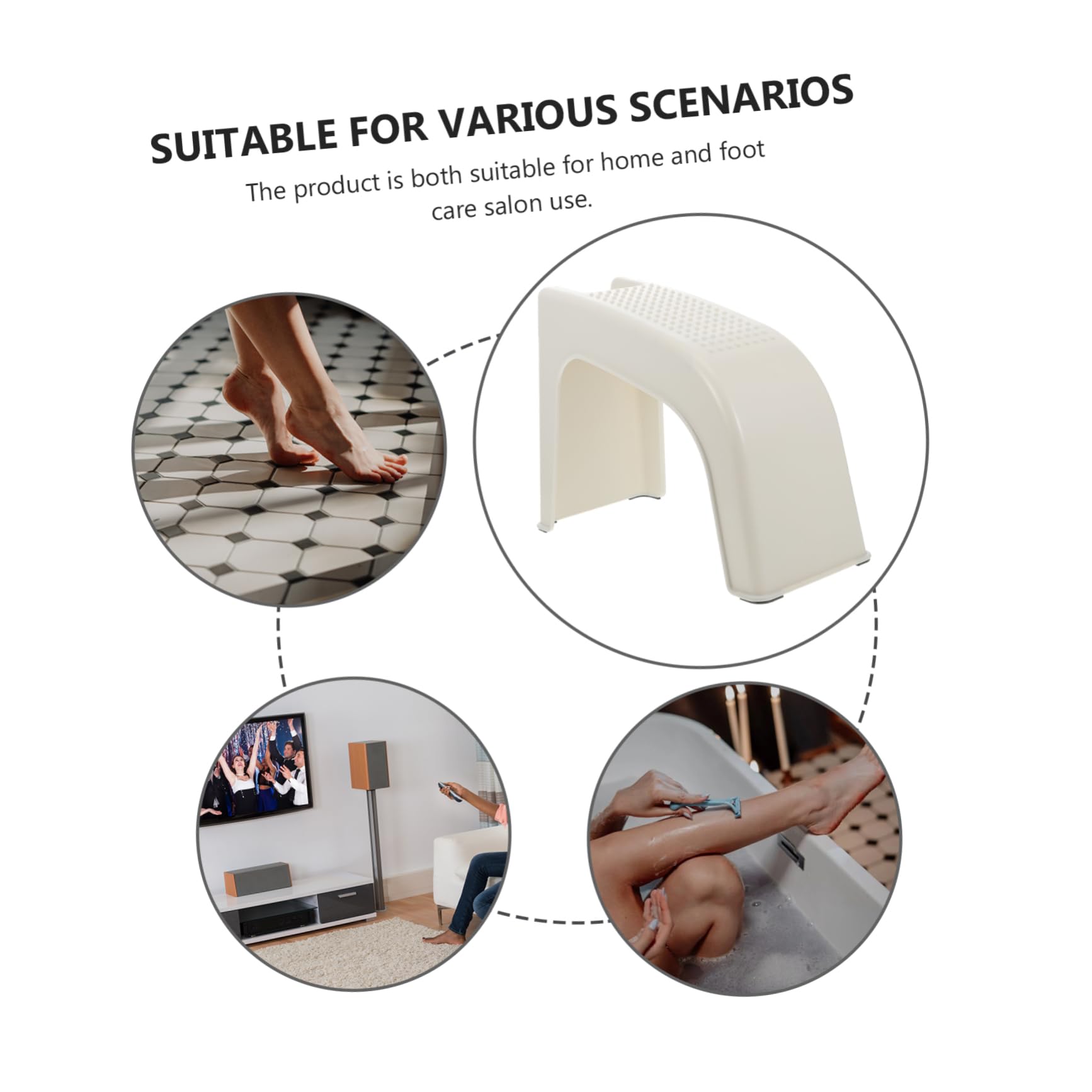 Sgabello Pedicure Bianco in Plastico Poggiapiedi Antiscivolo per Massaggio e Sollievo Dalla Stanchezza per Uso Domestico