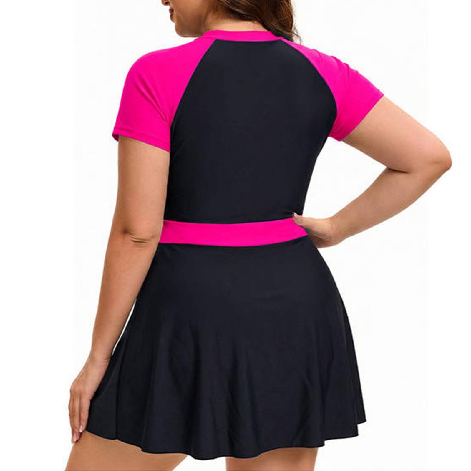 Generisch Maillot de bain rashguard 2026 pour femme, grande taille, robe de bain à manches courtes avec fermeture éclair et short
