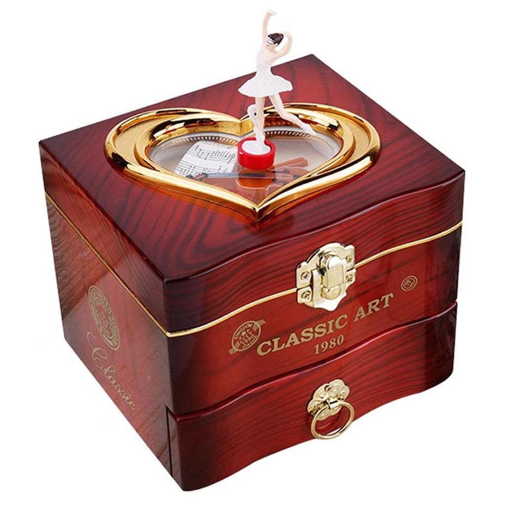 Carillon Scatola Musicale Spin Music Box Ballerina Jewelry Box Mirror Play Compact Storage Box Scatola Musicale Regalo di Compleanno for la Ragazza Carillon Regalo di(Burgundy)