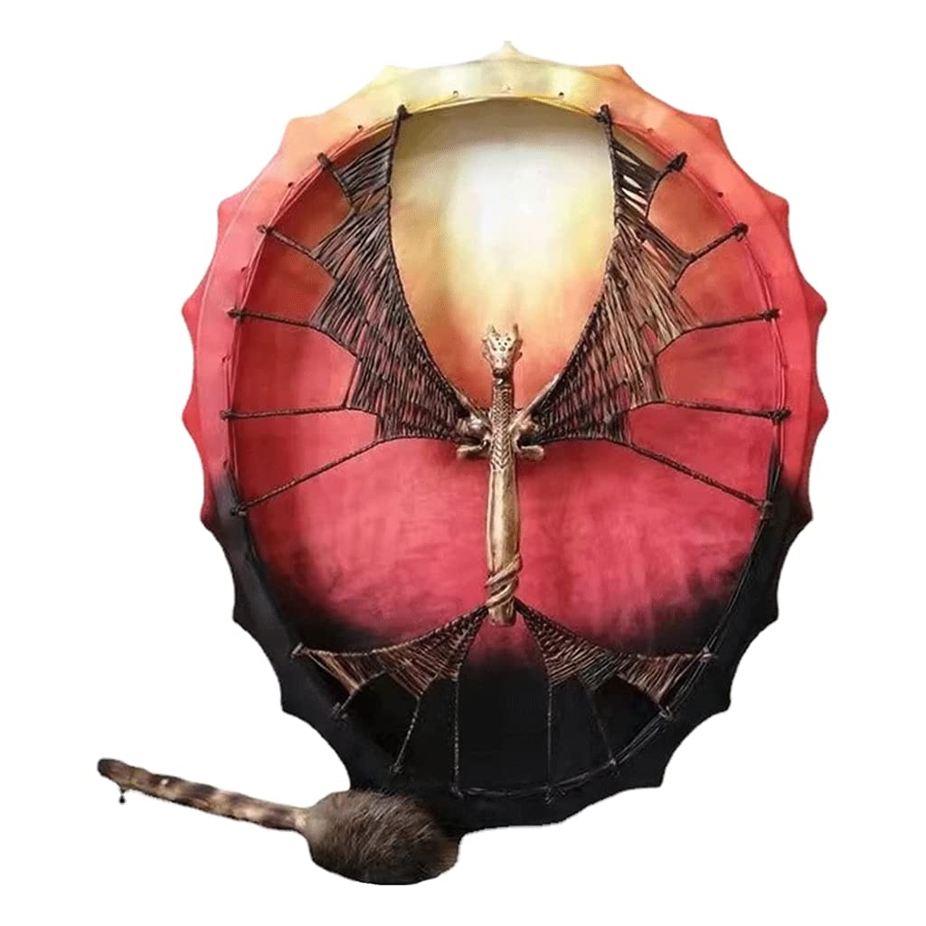 LIOONS Tambor chamán Creativo de 25cm, Tambor de música único con tótem de dragón, palillo de Tambor etéreo y Tambor de Lengua, Tambor de Mano Hecho a Mano