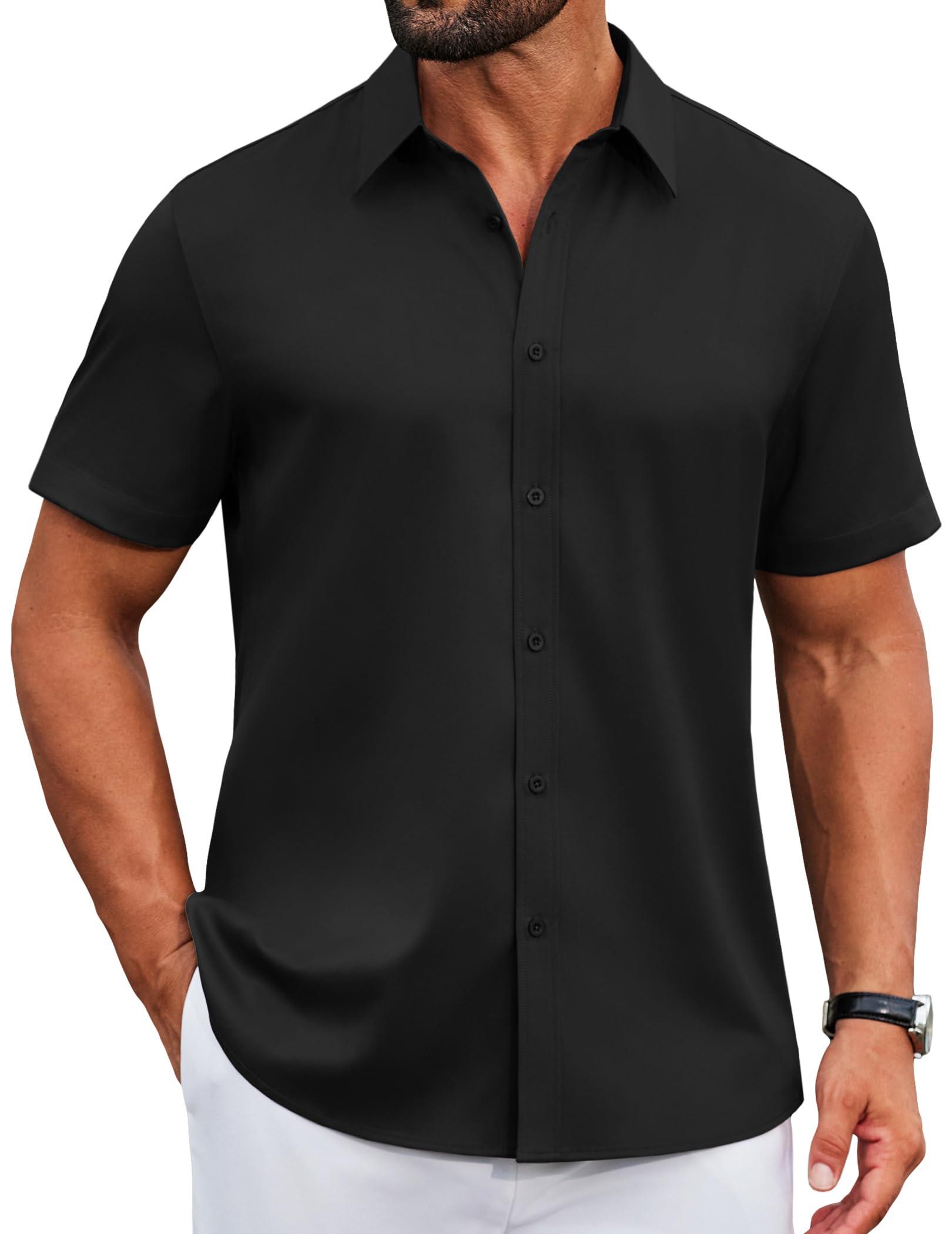 COOFANDY Mens Wrinkle Free Button Down Shirts Short Sleeve Casual Shirts Summer Stretch Dress Shirt for Men