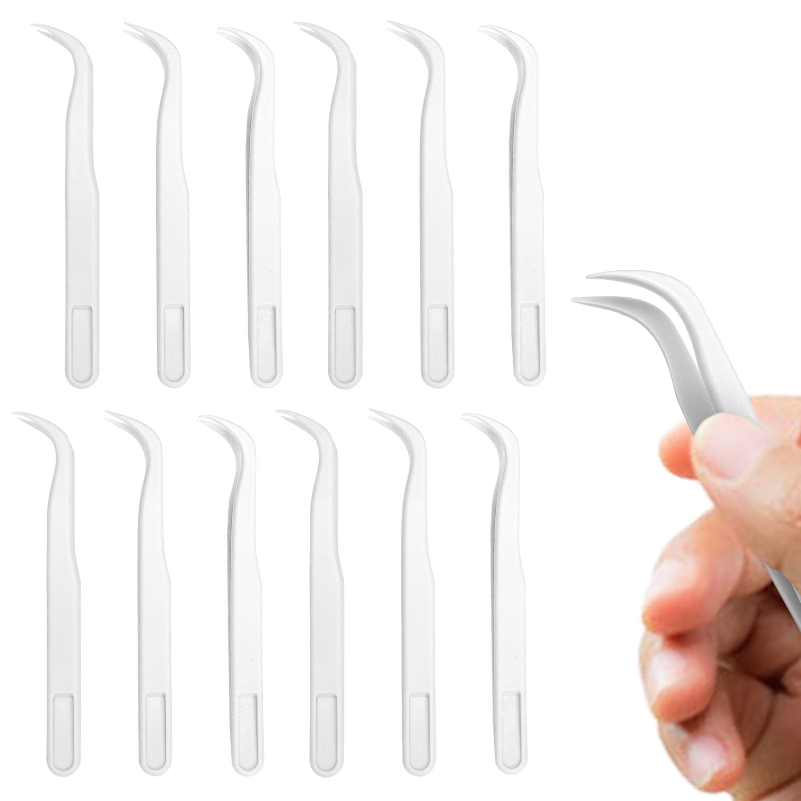 Giliger12 Pack 4.5 Inch Plastic Tweezers For Crafts Kids Long Bent Tweezers For Kids Crafting DIY Bead Jewelry Making, Baking Decoration, Feeding reptiles, Disposable Eyelash Tweezers Bulk