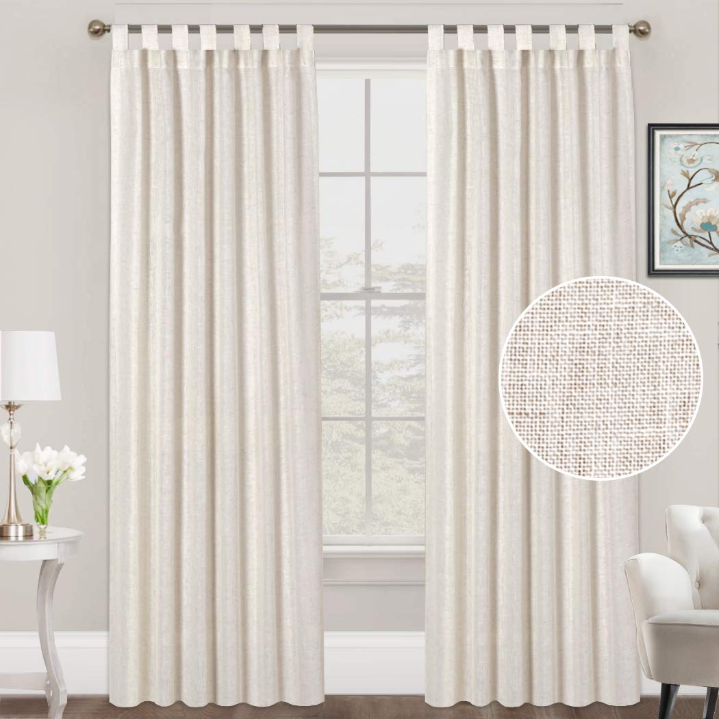 FantasDecorLinen Sheer Curtains 96 Inch Length 2 Panels Tab Top for Living Room Bedrrom Light Filtering Window Drapes Neutral Country Rustic Farmhouse Boho Blinds, Natural