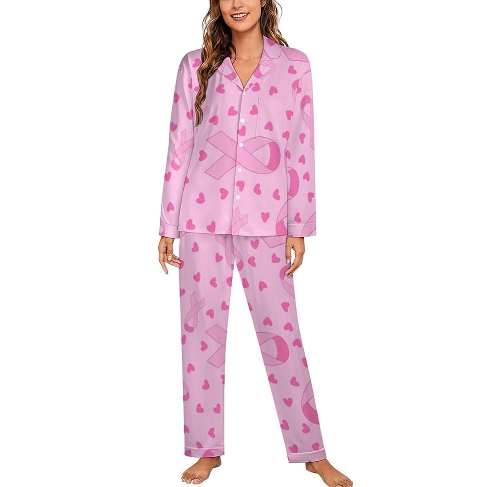 GemGam Womens Pajama Sets Soft Long Sleeve Pink Ribbon