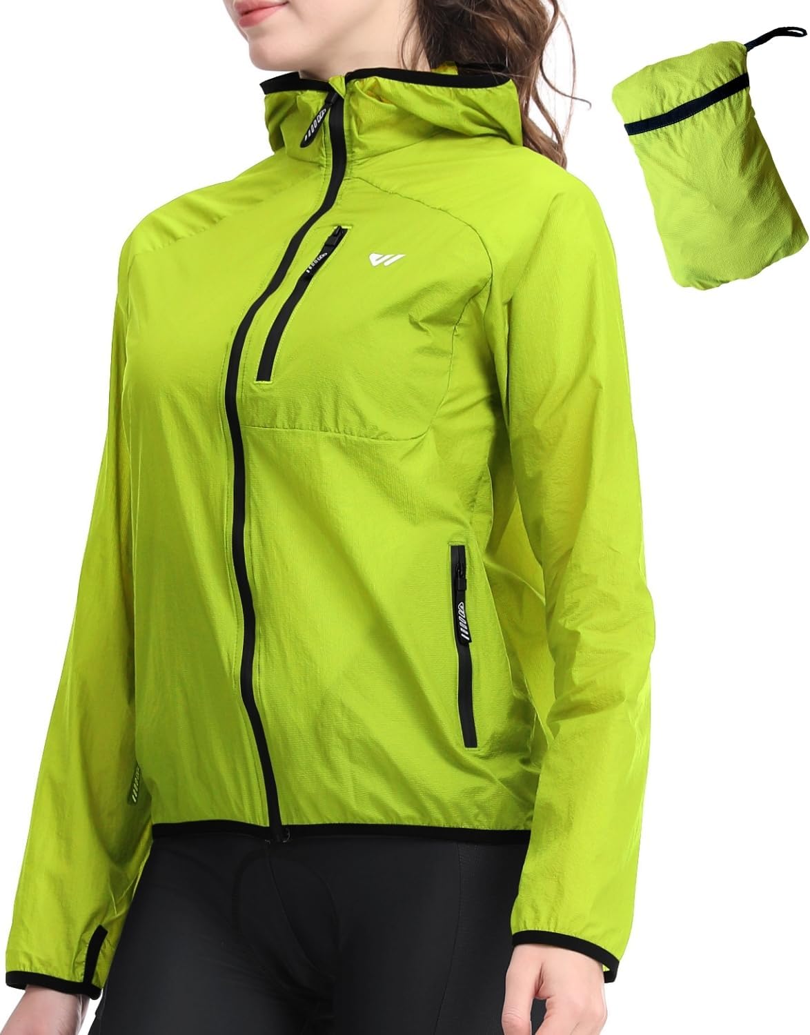 Wulibike Windbreaker Jacket Women Lightweight Rain Jacket Packable Reflective Hooded For Cycling,Hiking Outdoor Sports