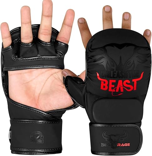 Miniatura 9 de BEAST RAGE Guantes de artes marciales para hombres y mujeres, soporte de muñeca ajustable, palma abierta, artes marciales, guantes de agarre para