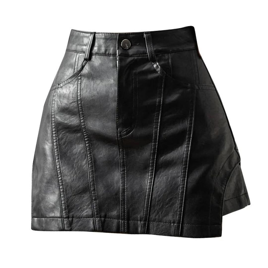 Kelsiop Falda corta gótica de piel sintética para mujer, minifalda Y2k, ropa de calle Harajuku